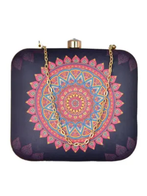 Women Pink-Blue Mandala Print Clutch