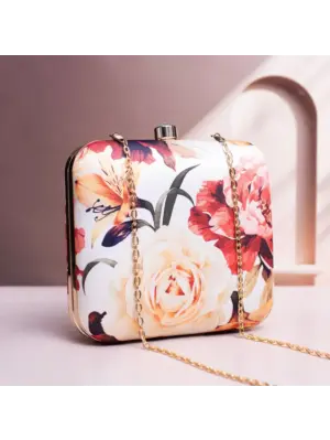 Women Yellow and Red Floral Printed Clutch