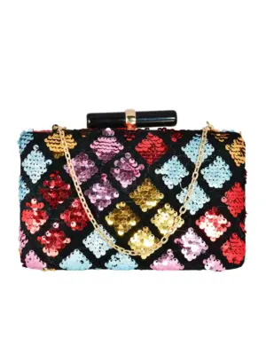 Women Multicolor Diamond Sequins Clutch