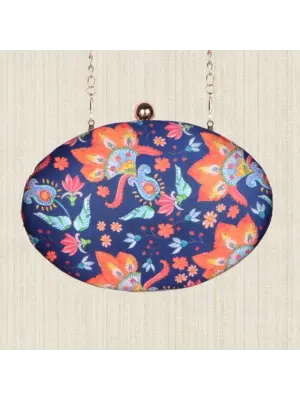 Woman Blue Floral Printed Clutch