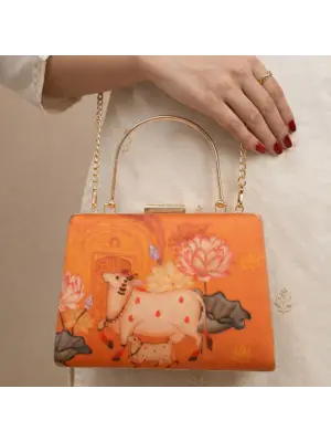 Women Divine Cow Lotus Hand Printed Clutch