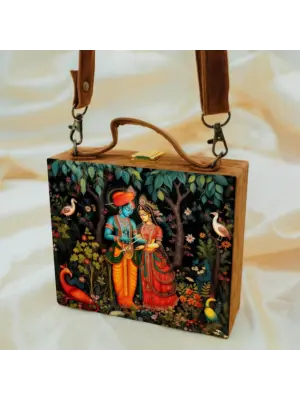 Women Radha Krishna Printed Suitcase Style Clutch