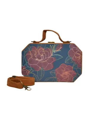 Woman Teal Blue Rose Printed Clutch