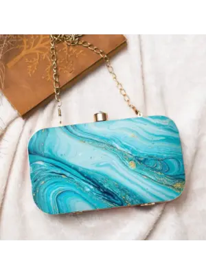 Woman Sky Blue Flow Art Printed Clutch