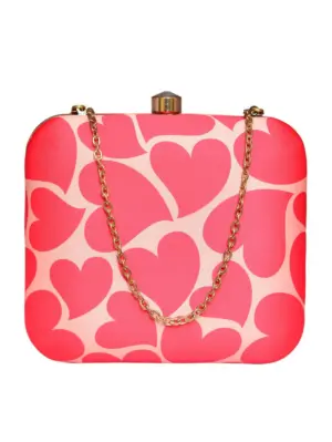 Women Valentine Red Hearts Printed Clutch
