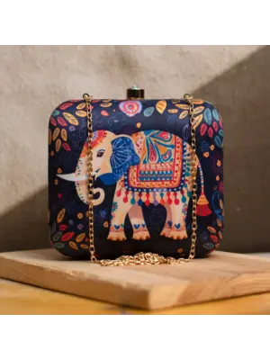 Women Black Elephant Printed Clutch