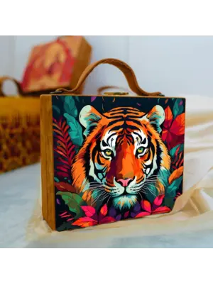 Women Colorful Tiger Printed Suitcase Style Clutch