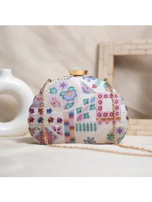 Woman White Multipattern Moon shape Clutch