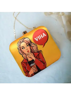 Woman Yellow Based Customised Name Clutch