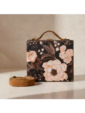 Women Black Based Floral Printed Customized Clutch