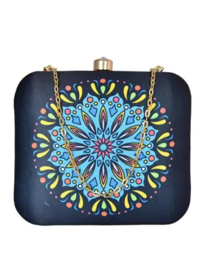 Woman Yellow-Blue Mandala Print Clutch