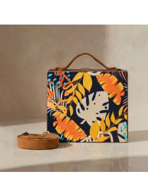 Women Multipattern Leaves Printed Suitcase Style
