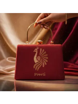 Woman Peacock Embroidery Name Customized Clutch