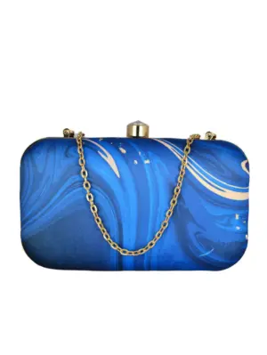 Woman Blue-Golden Resin Print Clutch