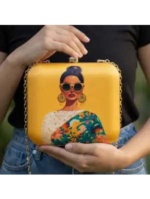 Women Yellow Based Classy Women Printed Clutch