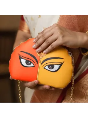 Women Multicolor Durga Printed D-Shape Clutch