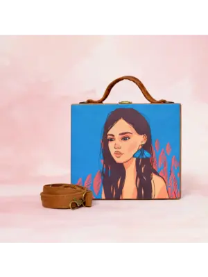 Women Brown Hair Lady Printed Suitcase Style