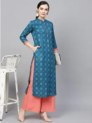 Blue Printed Straight Kurta