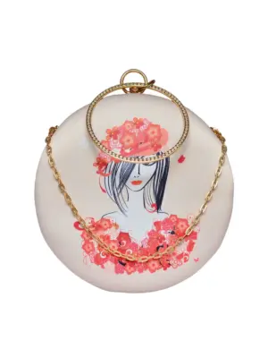 Women Red Floral Round Printed Clutch