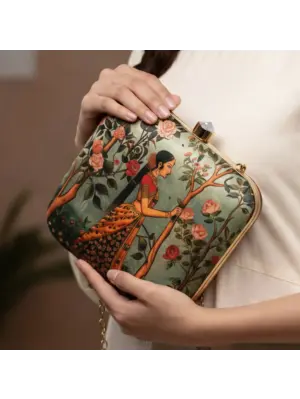 Women Traditional Indian Woman Printed Clutch