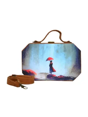Woman Picturesque Girl With Umbrella Print Clutch