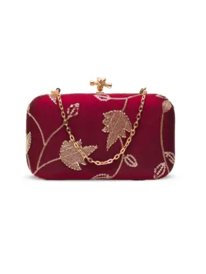 Woman Royal Wine Goldwork Blossom Clutch