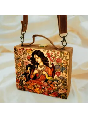 Women Beautiful Indian Girl Printed Suitcase Style Clutch