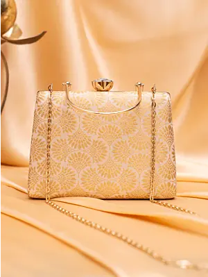 Woman Ivory-Gold Bold Blossom Jacquard Evening Bag