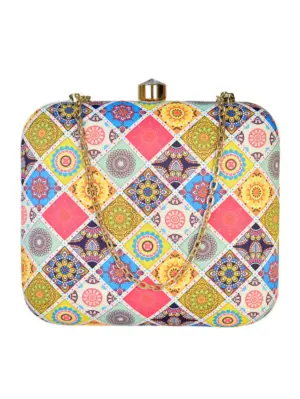 Woman Yellow Multipattern Mandala Clutch