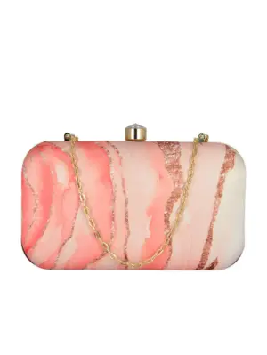 Women Glitter Coral Resin Print Clutch