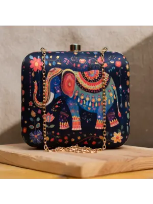 Woman Multicolor Elephant Printed Clutch