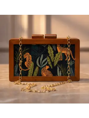 Women Leopard Print Wooden Clutch