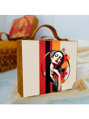Woman Cream Base Multicoloured Girl Suitcase Style Clutch