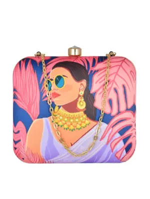 Women Purple Saree Women Printed Clutch