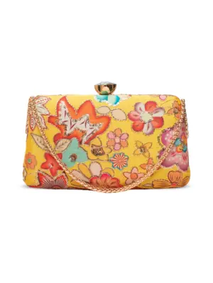 Woman Mustard Yellow Floral Clutch