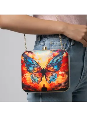 Women Multicoloured Butterfly Printed Clutch