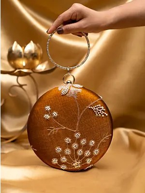 Woman Branches Blooming in Autumn Glow Round Clutch