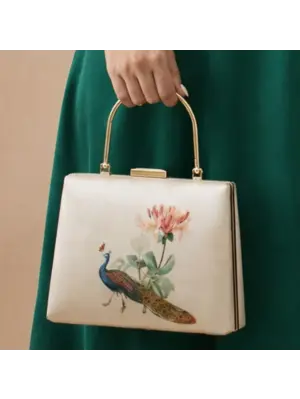 Women Peacock With Flower Printed Clutch