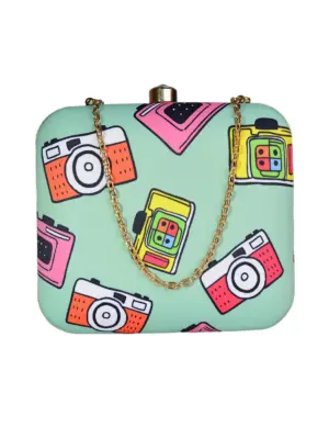 Woman Funky Camera Printed Clutch
