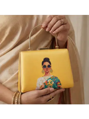Yellow Based Classy Women Printed Clutch