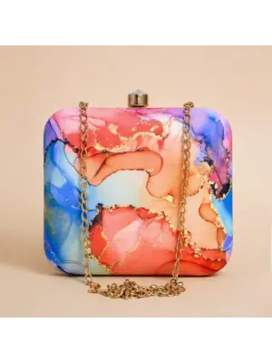 Women Rainbow Colored Printed Clutch