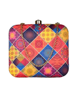Women Diamond Shaped Multi-Coloured Printed Pattern Clutch