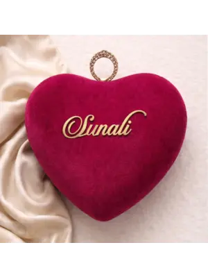 Woman Pink Heart-Shaped Velvet Name Customized Clutch