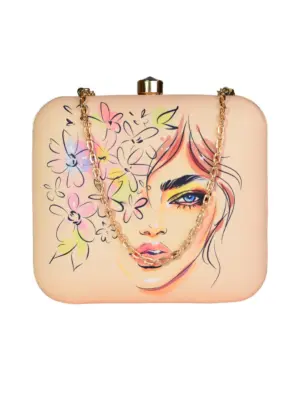 Half Women Portrait Printed Clutch