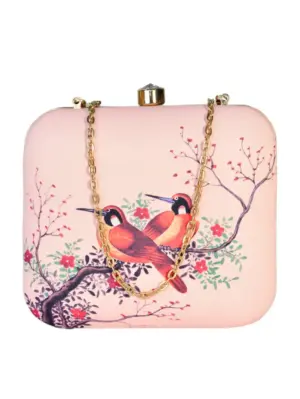 Women Pink Based Red Birds Printed Clutch