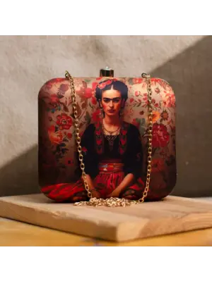 Woman Floral Frida Kahlo Printed Clutch