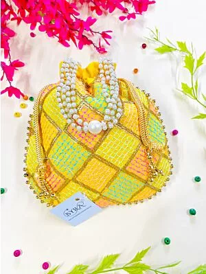 Multicolor Thread Embroidered Yellow Potli for Women