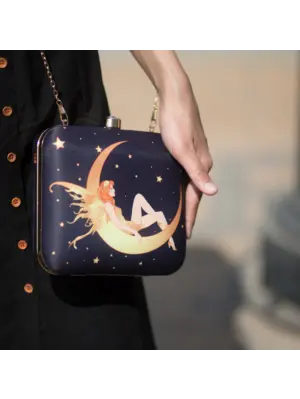 Women Moonlight Princess Portrait on Star Navy Blue Background