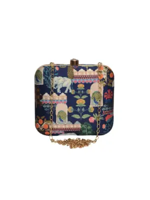Women Blue Theme Botanic Printed Clutch