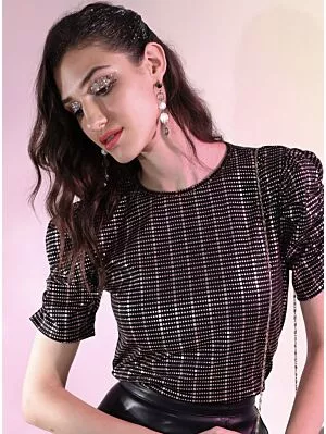 Black & Gold Tonned Geometric Printed Top